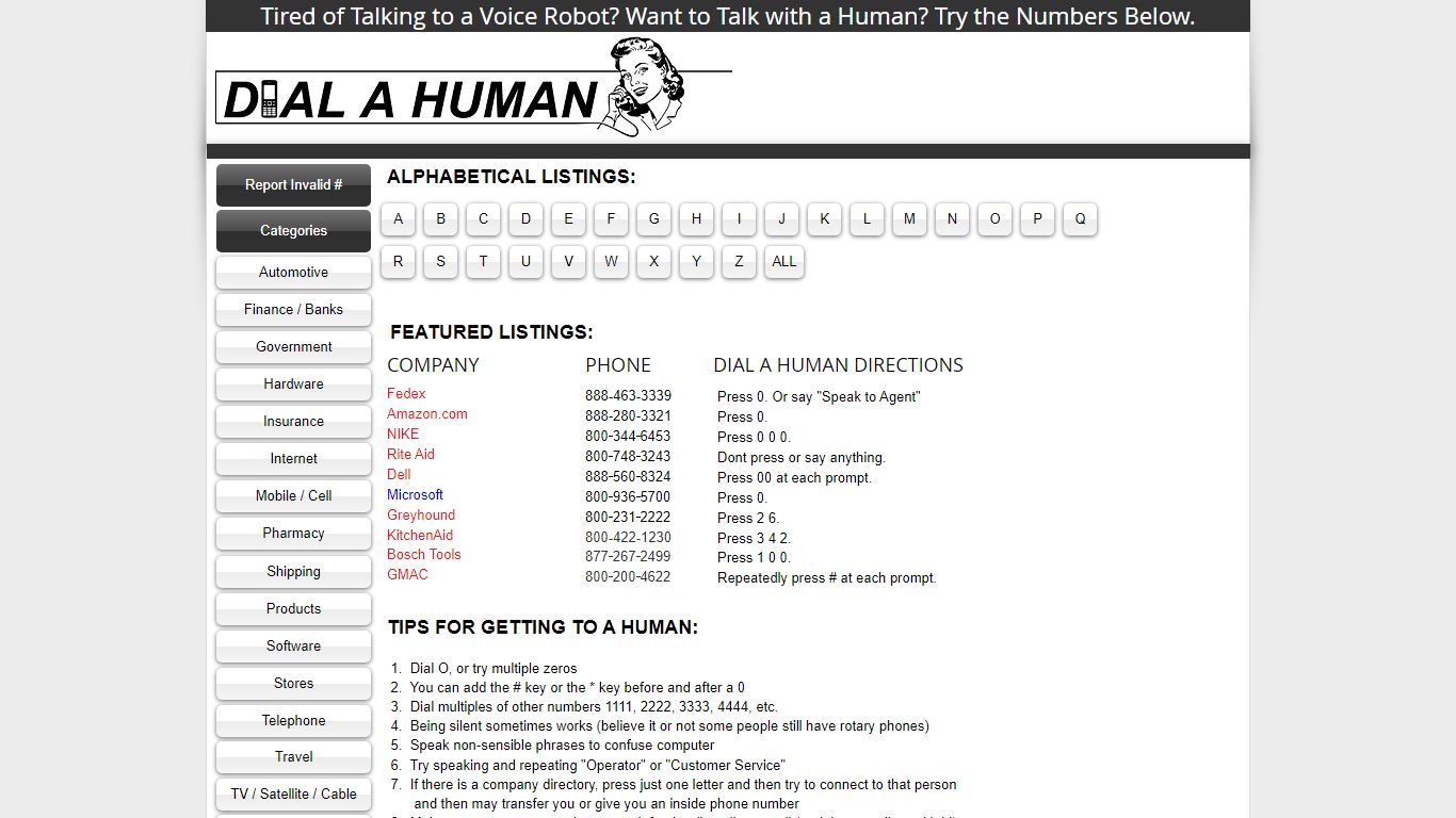 Dial A Human - Direct to Human Phone Numbers